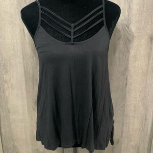 Express Fashions Spaghetti Straps Decorative Front Black Tank Top Women's XS